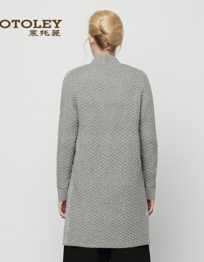 Motoley/慕托丽 2016秋冬新品压格保暖中长毛织外套 灰 S