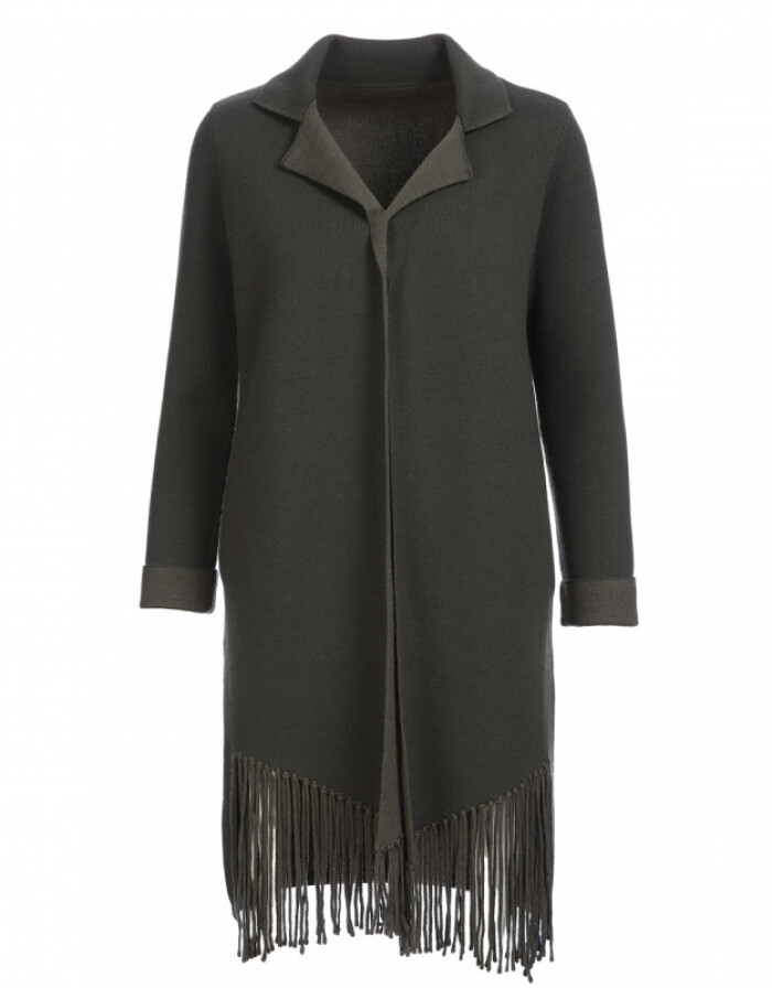 诗篇2016秋冬新款 时尚气质长款毛织衫外套66666017 军绿 L/40