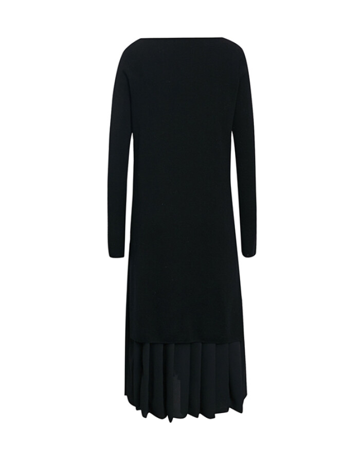 纯羊毛MECITY女装冬季侧开叉简约时尚毛织拼接连衣裙544387 里约红 155/80A