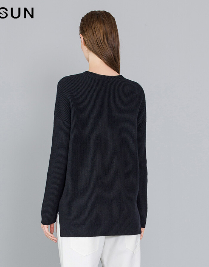 INSUN恩裳 春季专柜新款 羊毛 立体点缀装饰 保暖毛织衫94206700 黑色 38