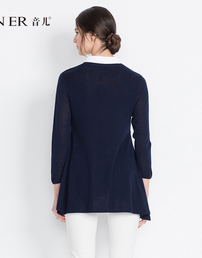 YINER音儿夏装新款 优雅衬衫领两件套毛织衫的时尚解读